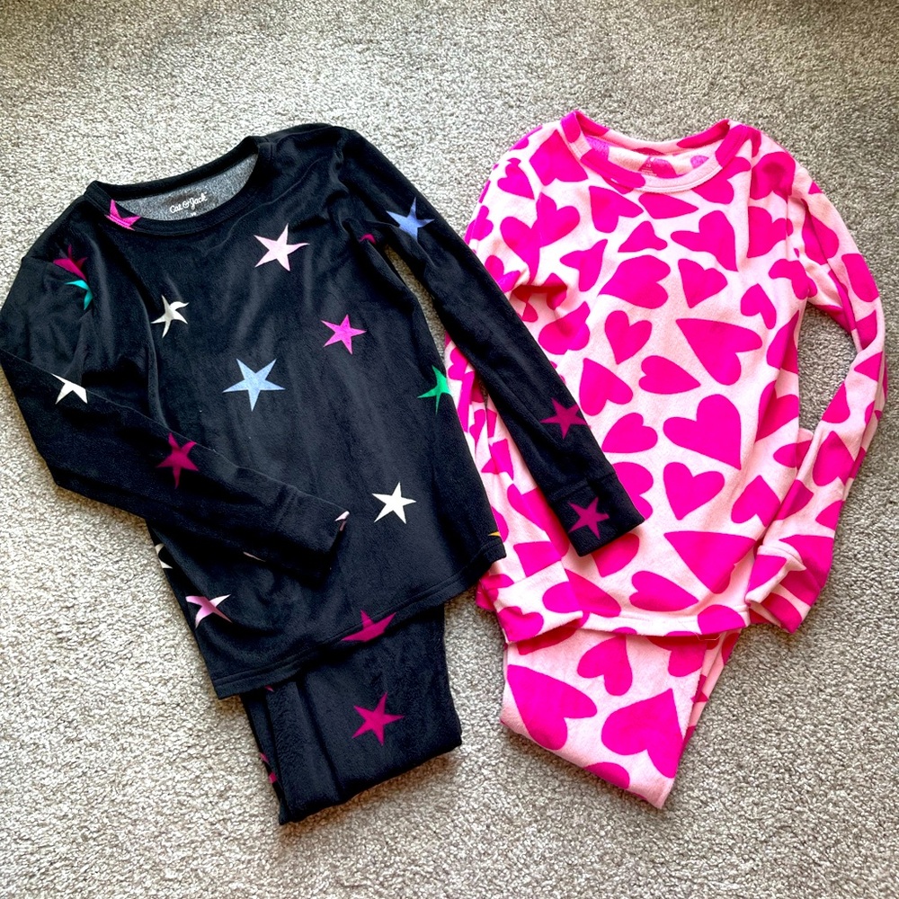 Girls Cat & Jack Soft Pajamas Sets - Black and Pink Star & Heart Design size 10